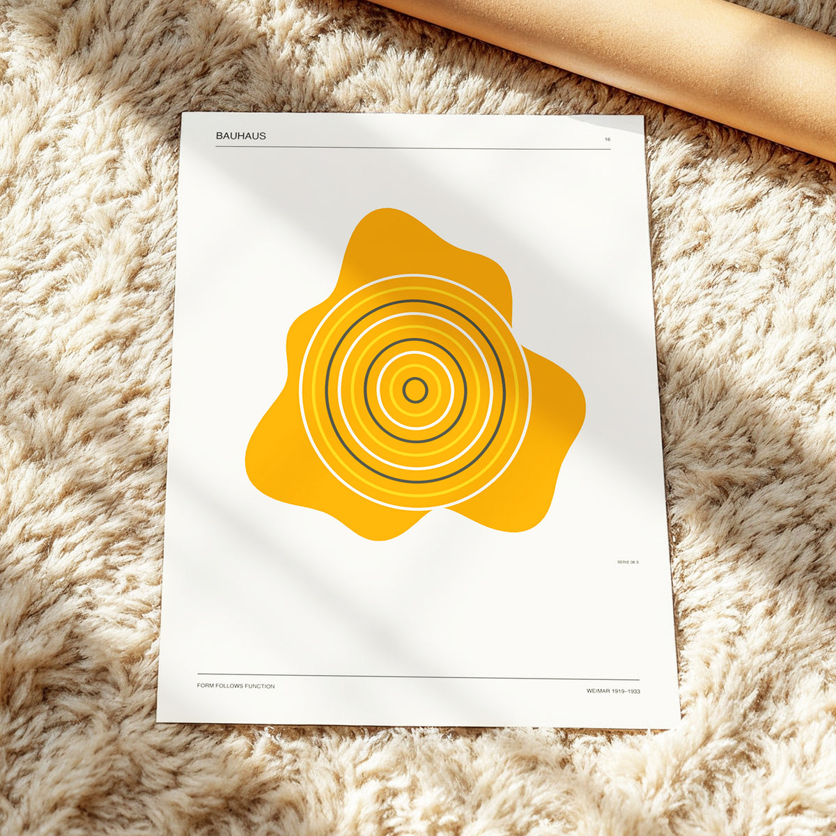 Orbit of Form, orange, beige, black abstract wall art displayed in a styled interior, gallery view 3