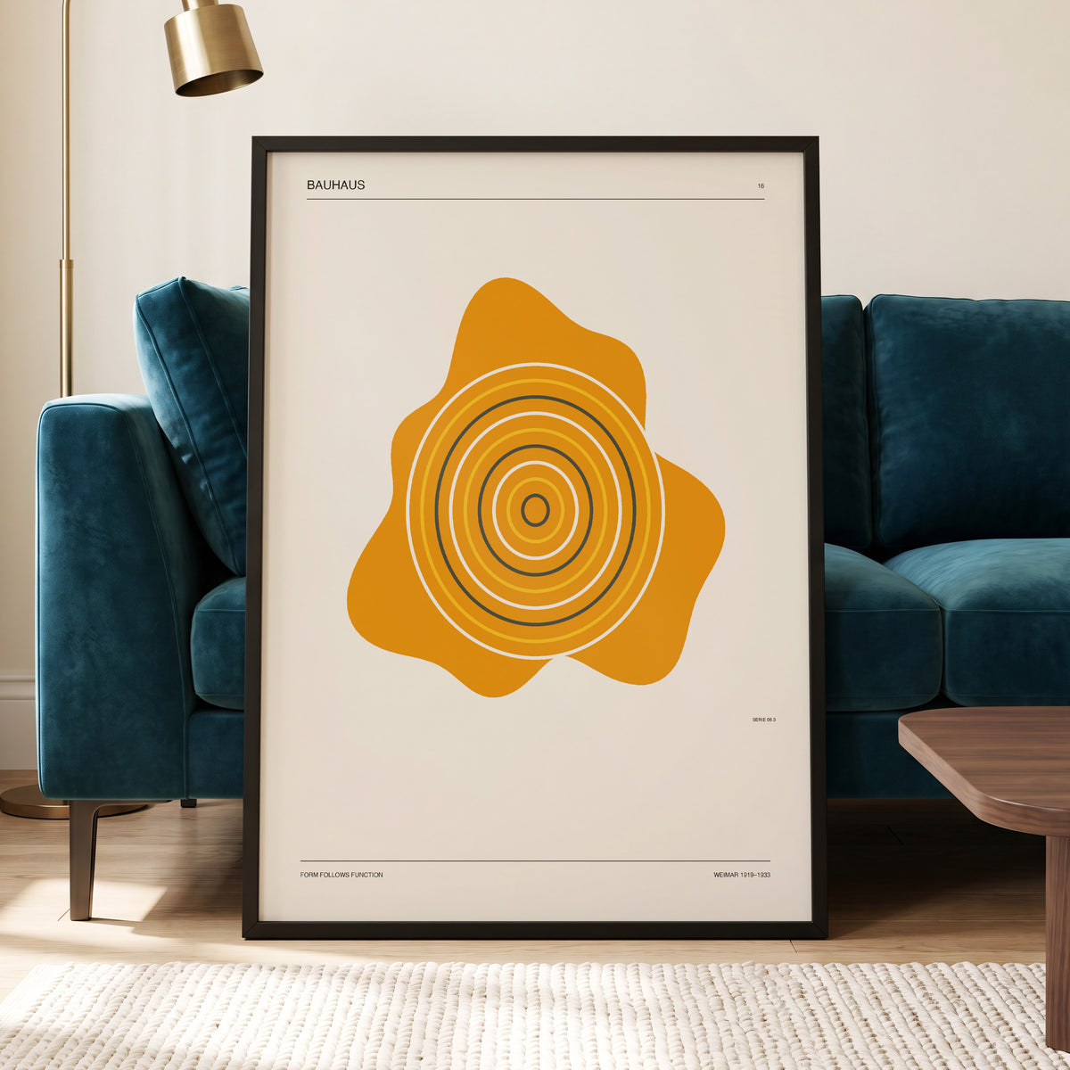 Orbit of Form, orange, beige, black abstract wall art displayed in a styled interior, gallery view 4