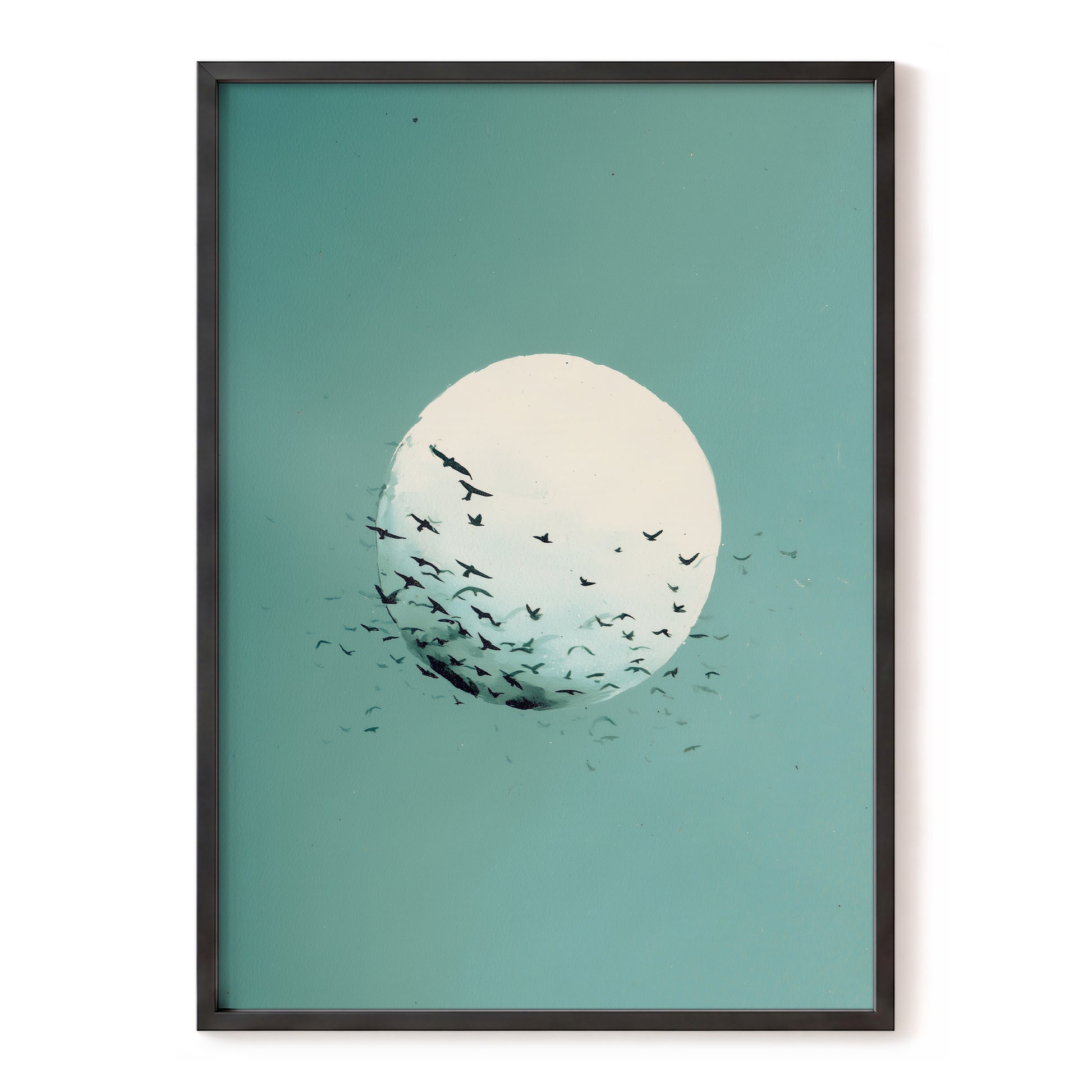 Orbit of Wings, green, beige, black nature wall art, front artwork view