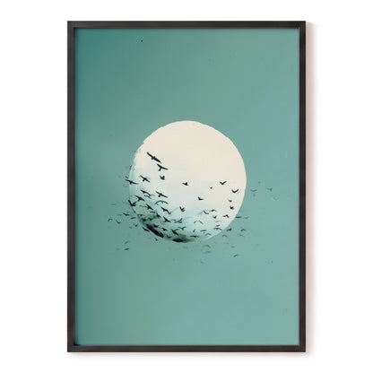 Orbit of Wings, green, beige, black nature wall art, front artwork view
