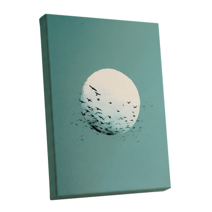 Orbit of Wings, green, beige, black nature wall art shown as a stretched canvas wall art