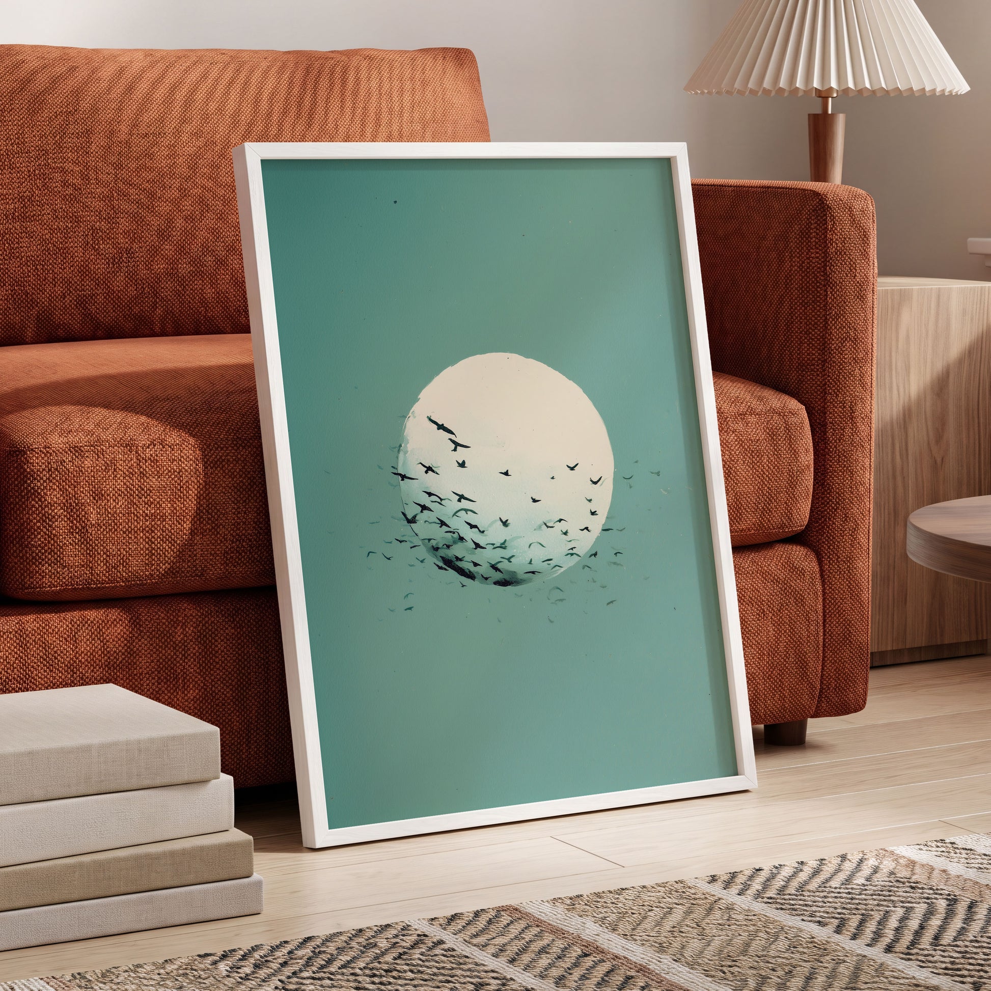 Orbit of Wings, green, beige, black nature wall art displayed in a styled interior, gallery view 2