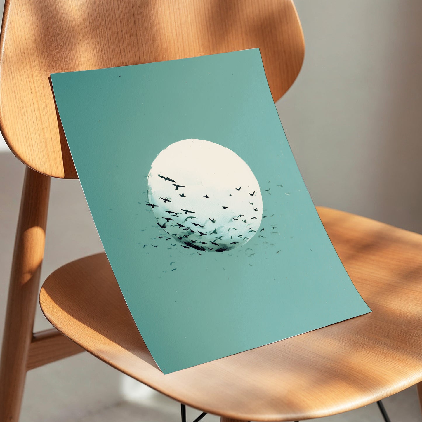 Orbit of Wings, green, beige, black nature wall art displayed in a styled interior, gallery view 5