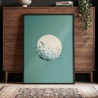 Orbit of Wings, green, beige, black nature wall art displayed in a styled interior, gallery view 6