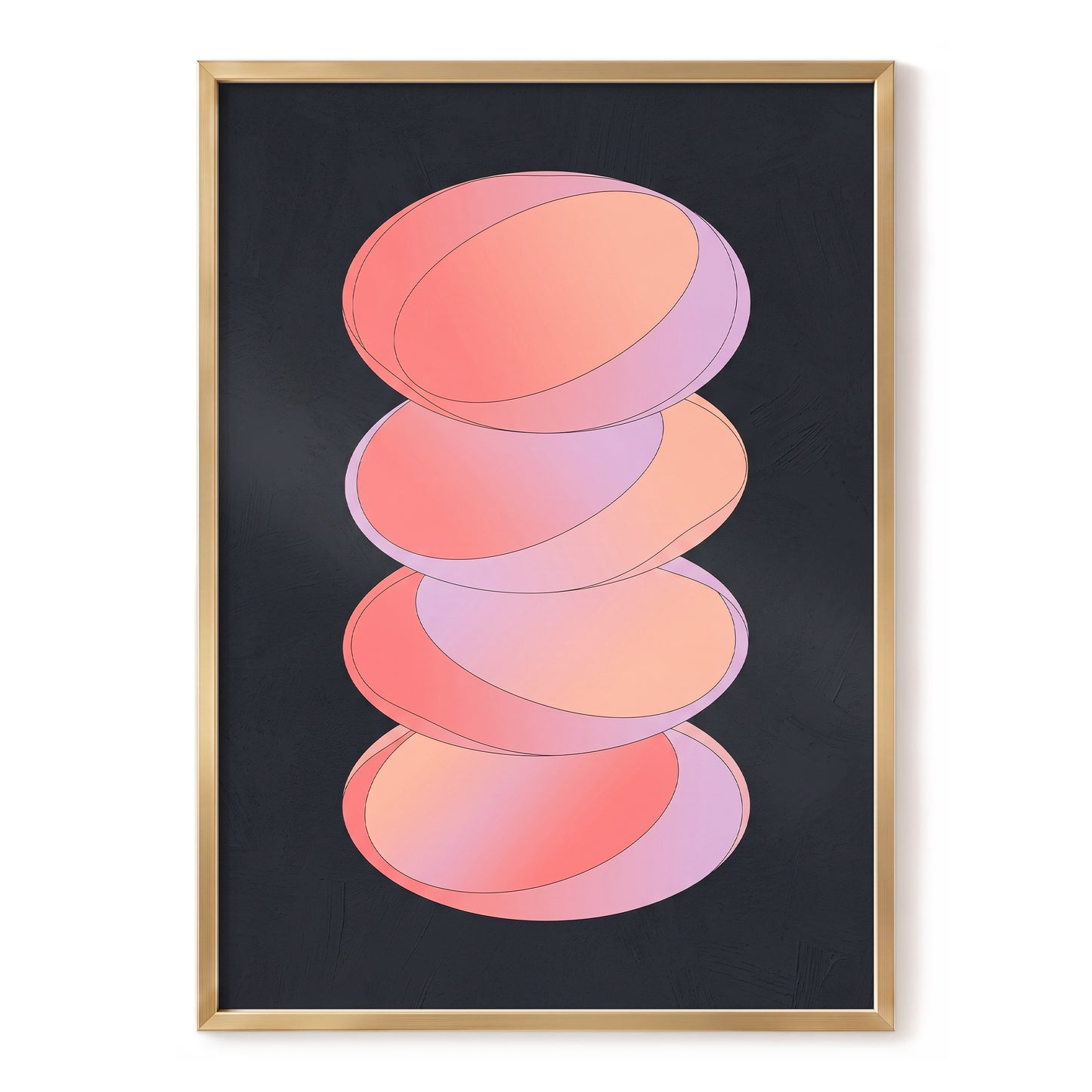 Orbit Stack, pink, black, purple abstract wall art, front artwork view