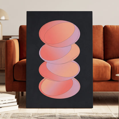 Orbit Stack, pink, black, purple abstract wall art on canvas displayed in a styled interior, gallery view 1