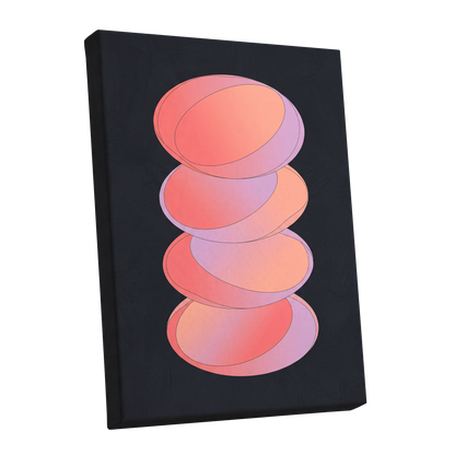 Orbit Stack, pink, black, purple abstract wall art shown as a stretched canvas wall art