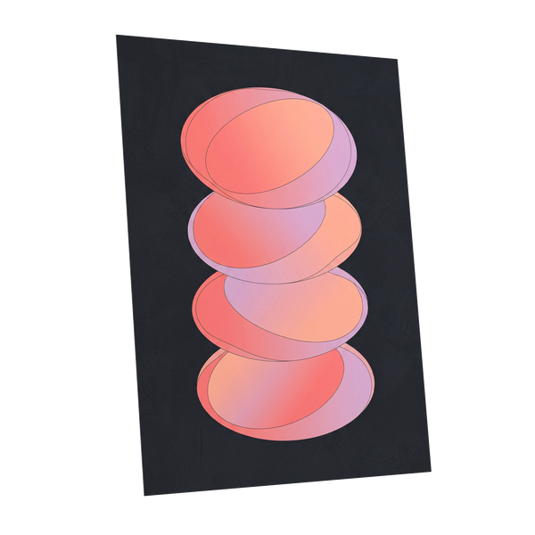 Orbit Stack, pink, black, purple abstract wall art shown as a unframed poster wall art print
