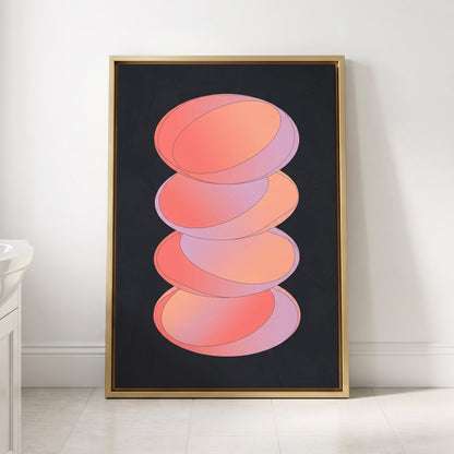 Orbit Stack, pink, black, purple abstract wall art displayed in a styled interior, gallery view 2