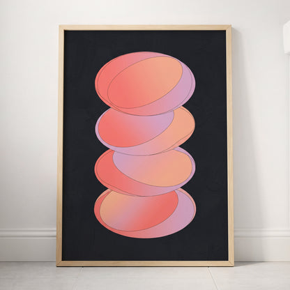 Orbit Stack, pink, black, purple abstract wall art displayed in a styled interior, gallery view 3