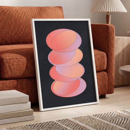 Orbit Stack, pink, black, purple abstract wall art displayed in a styled interior, gallery view 5