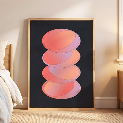 Orbit Stack, pink, black, purple abstract wall art displayed in a styled interior, gallery view 6