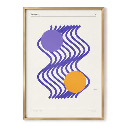 Orbiting Bauhaus Waves, beige, orange, purple abstract wall art, front artwork view