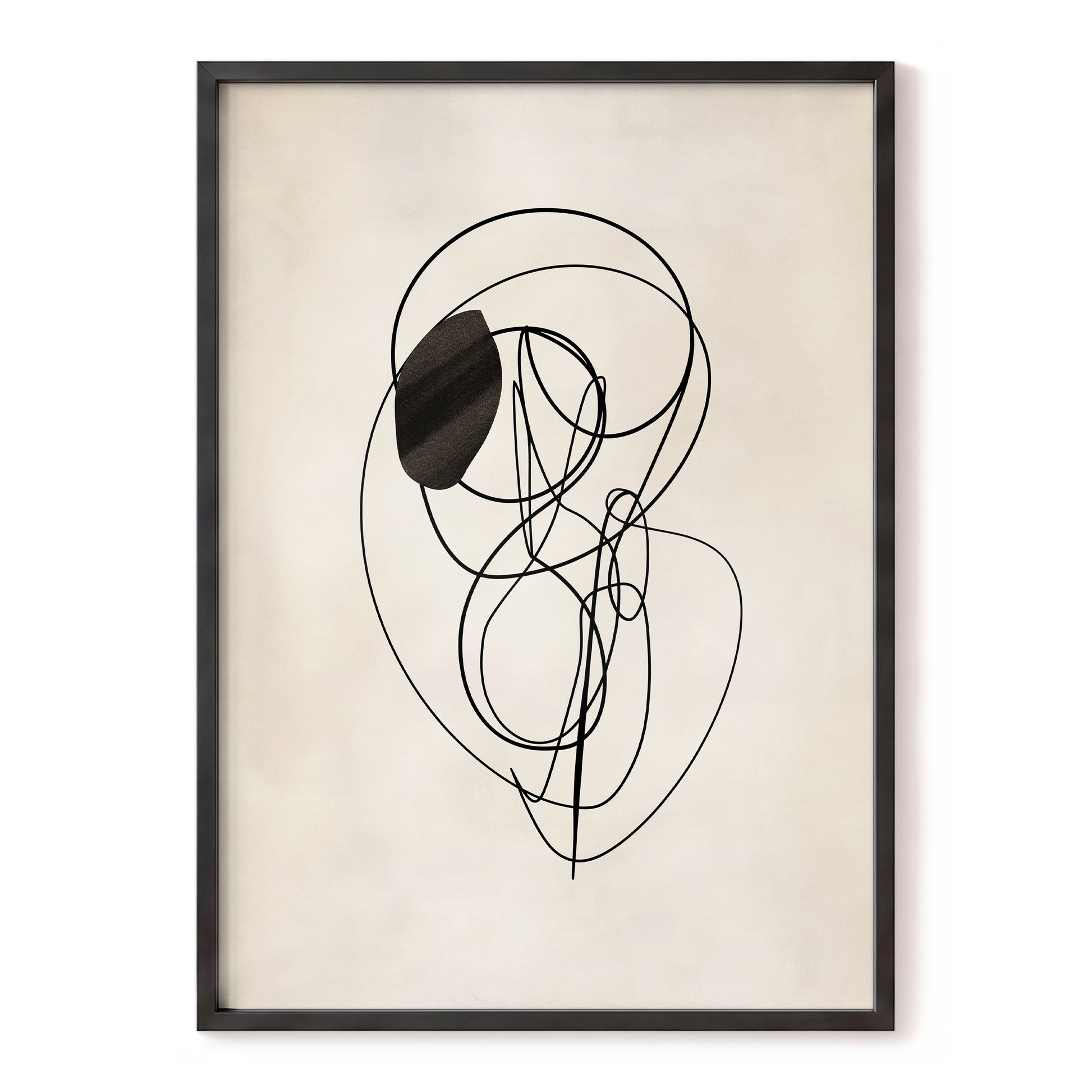 Orbiting Lines, black, beige abstract wall art, front artwork view