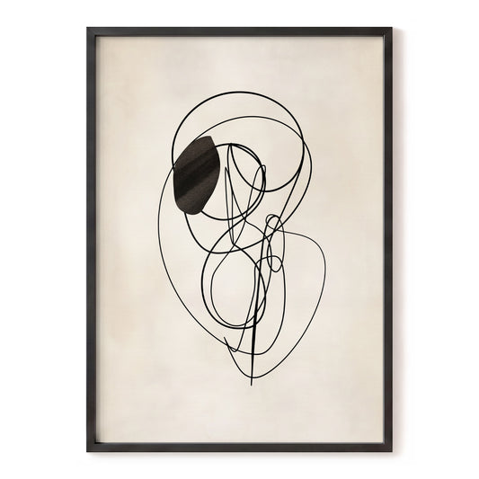 Orbiting Lines, black, beige abstract wall art, front artwork view