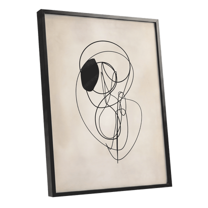 Orbiting Lines, black, beige abstract wall art shown as a black framed poster wall art print