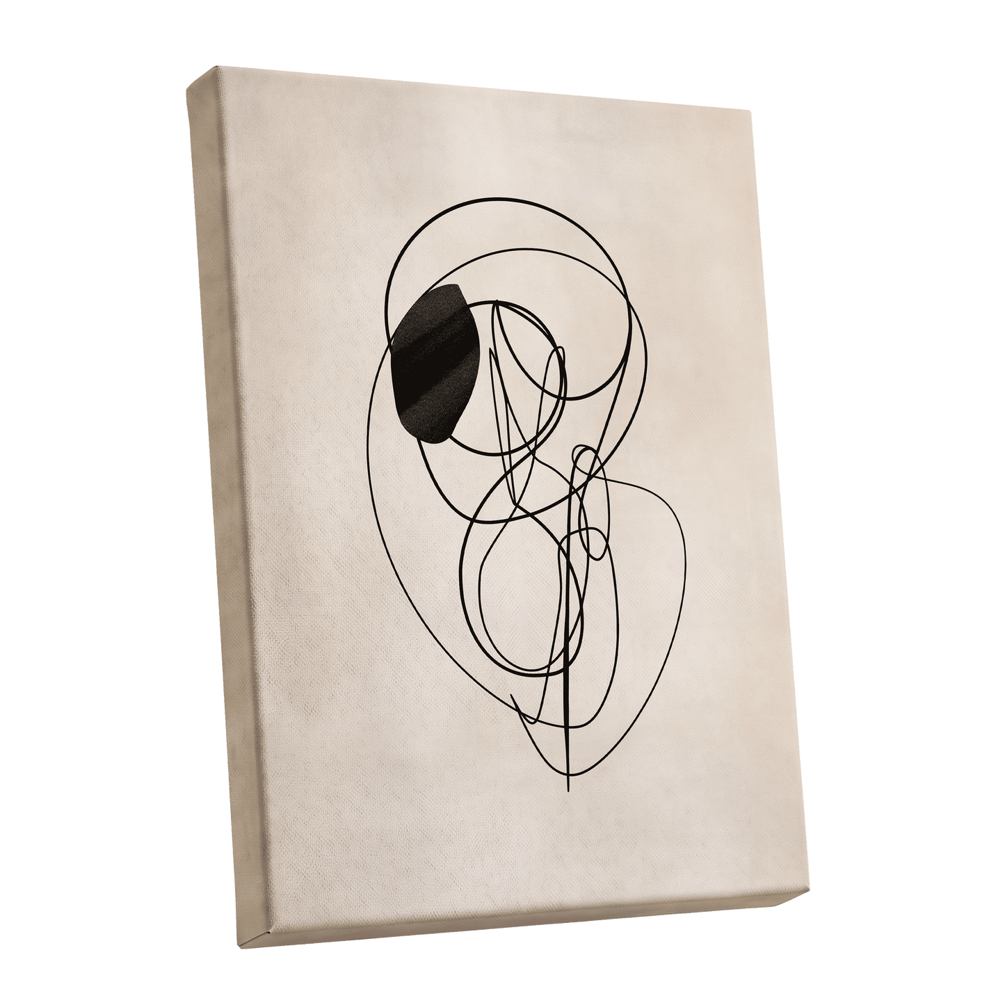 Orbiting Lines, black, beige abstract wall art shown as a stretched canvas wall art