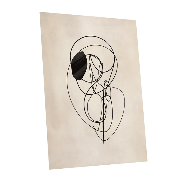 Orbiting Lines, black, beige abstract wall art shown as a unframed poster wall art print
