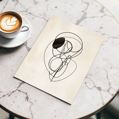 Orbiting Lines, black, beige abstract wall art displayed in a styled interior, gallery view 3