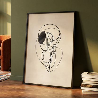 Orbiting Lines, black, beige abstract wall art displayed in a styled interior, gallery view 4