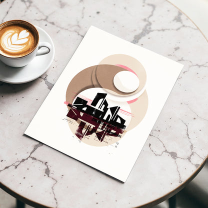 Orbiting Metropolis, white, beige, black abstract wall art displayed in a styled interior, gallery view 3
