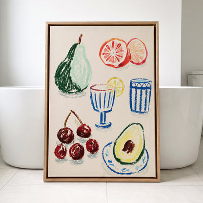 Orchard Aperitif, beige, green, blue nature wall art displayed in a styled interior, gallery view 4