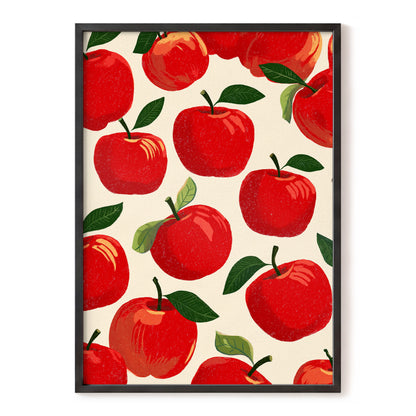 Orchard Chorus, red, green, beige nature wall art, front artwork view