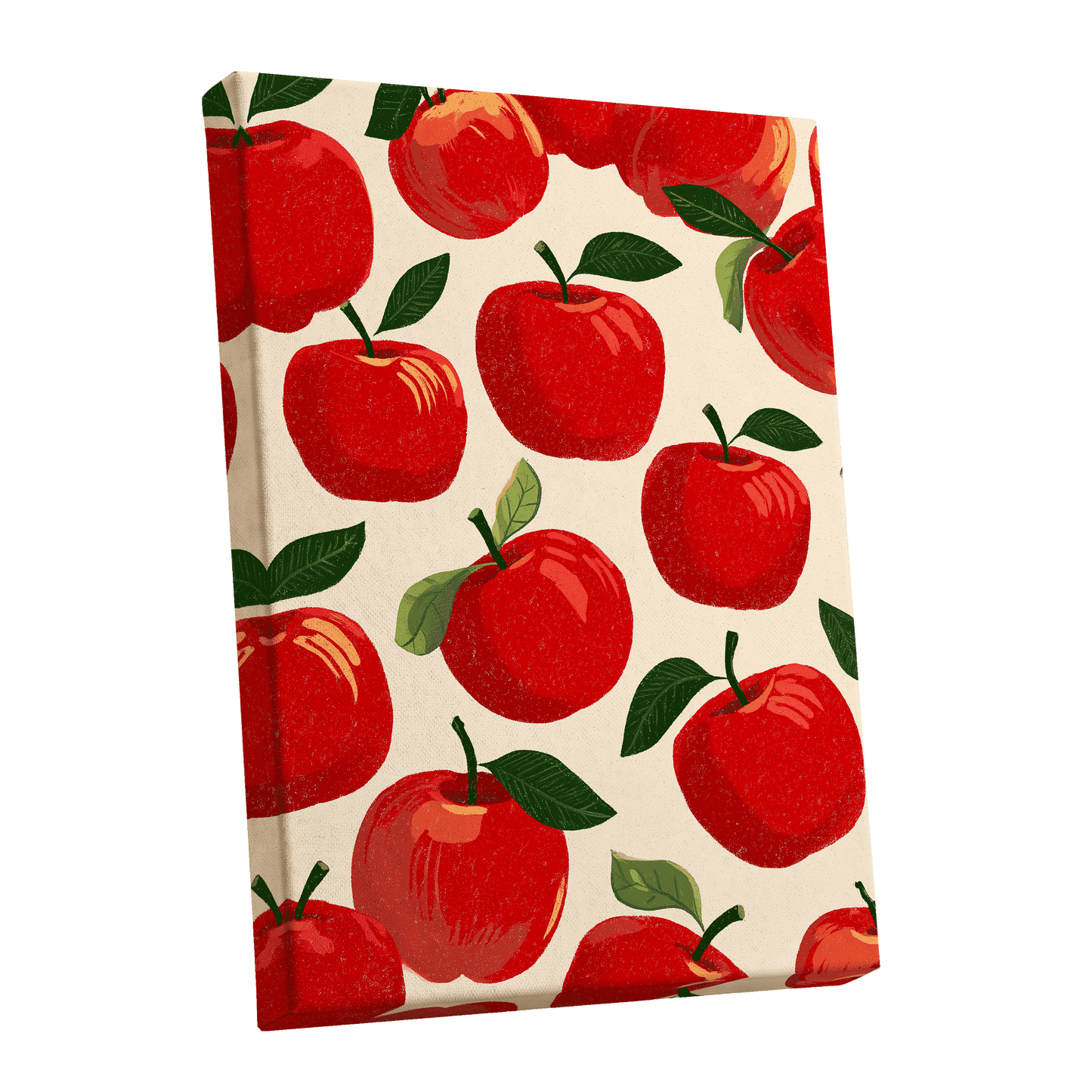 Orchard Chorus, red, green, beige nature wall art shown as a stretched canvas wall art