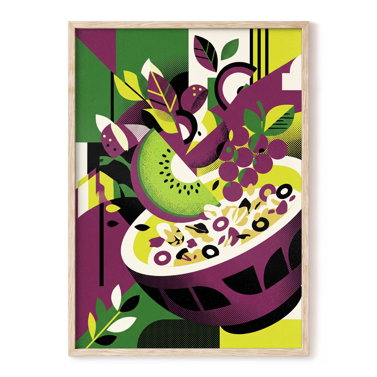 Orchard in Aubergine, purple, green, black nature wall art, front artwork view