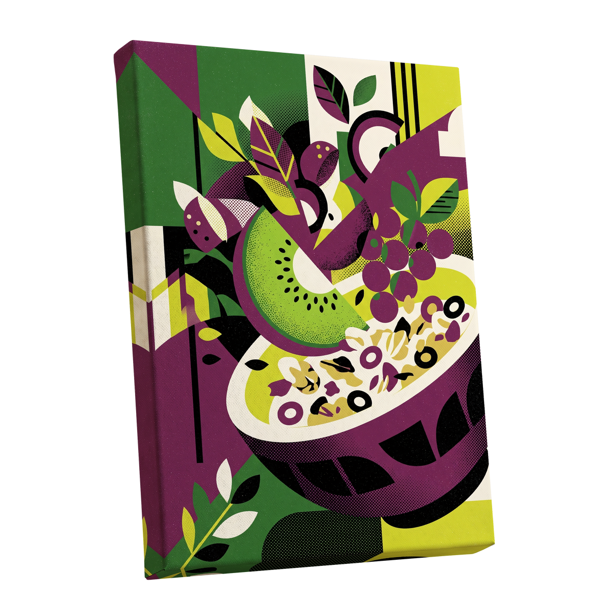 Orchard in Aubergine, purple, green, black nature wall art shown as a stretched canvas wall art