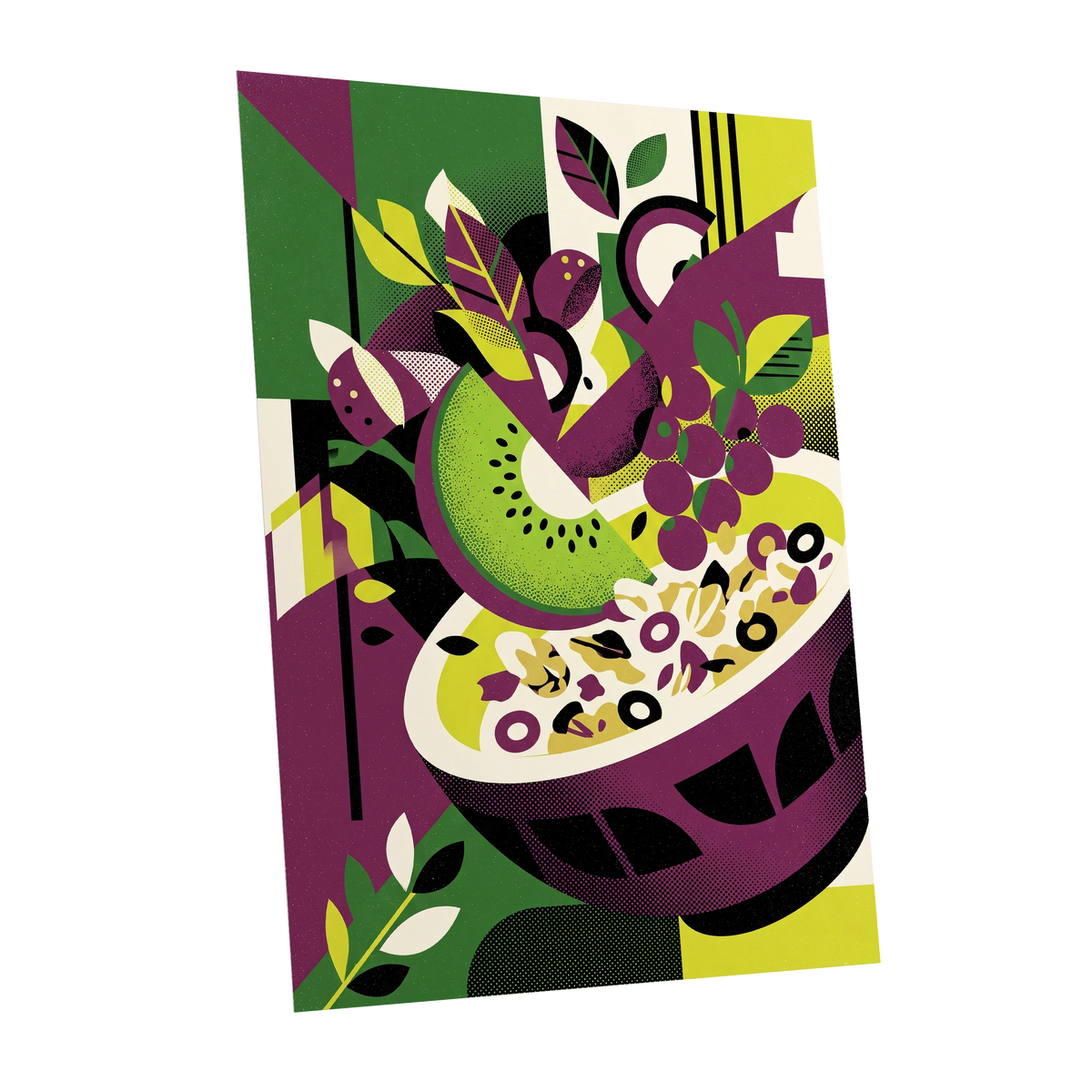 Orchard in Aubergine, purple, green, black nature wall art shown as a unframed poster wall art print