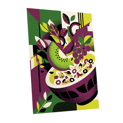 Orchard in Aubergine, purple, green, black nature wall art shown as a unframed poster wall art print