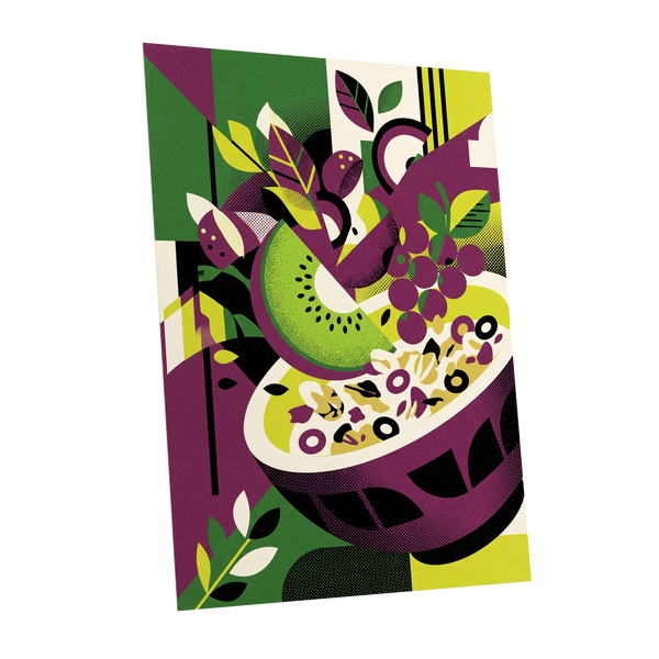 Orchard in Aubergine, purple, green, black nature wall art shown as a unframed poster wall art print