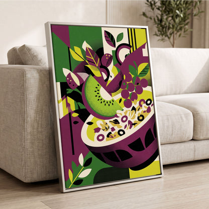 Orchard in Aubergine, purple, green, black nature wall art displayed in a styled interior, gallery view 2