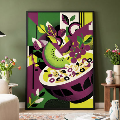 Orchard in Aubergine, purple, green, black nature wall art displayed in a styled interior, gallery view 4
