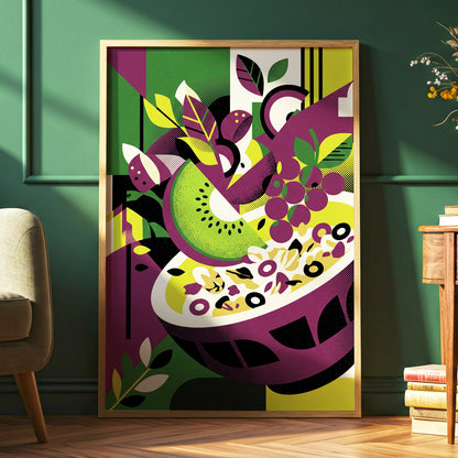 Orchard in Aubergine, purple, green, black nature wall art displayed in a styled interior, gallery view 6