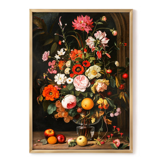 Orchard in Bloom, black, green, pink floral wall art, front artwork view