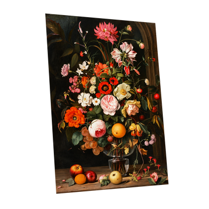 Orchard in Bloom, black, green, pink floral wall art shown as a unframed poster wall art print