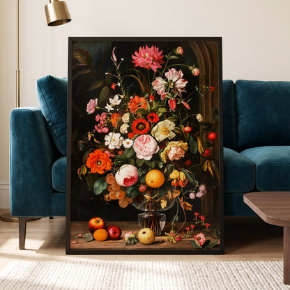 Orchard in Bloom, black, green, pink floral wall art displayed in a styled interior, gallery view 2