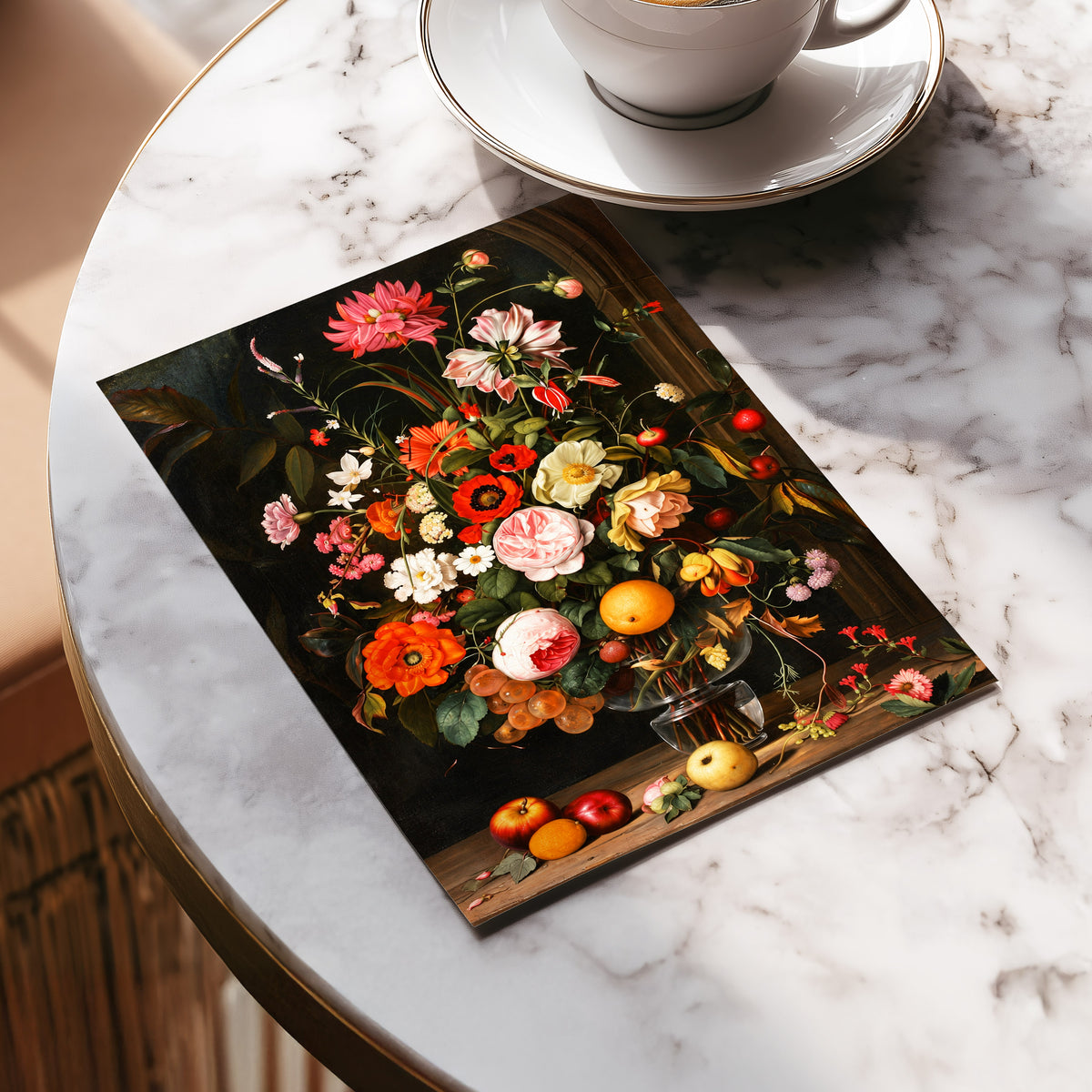 Orchard in Bloom, black, green, pink floral wall art displayed in a styled interior, gallery view 5