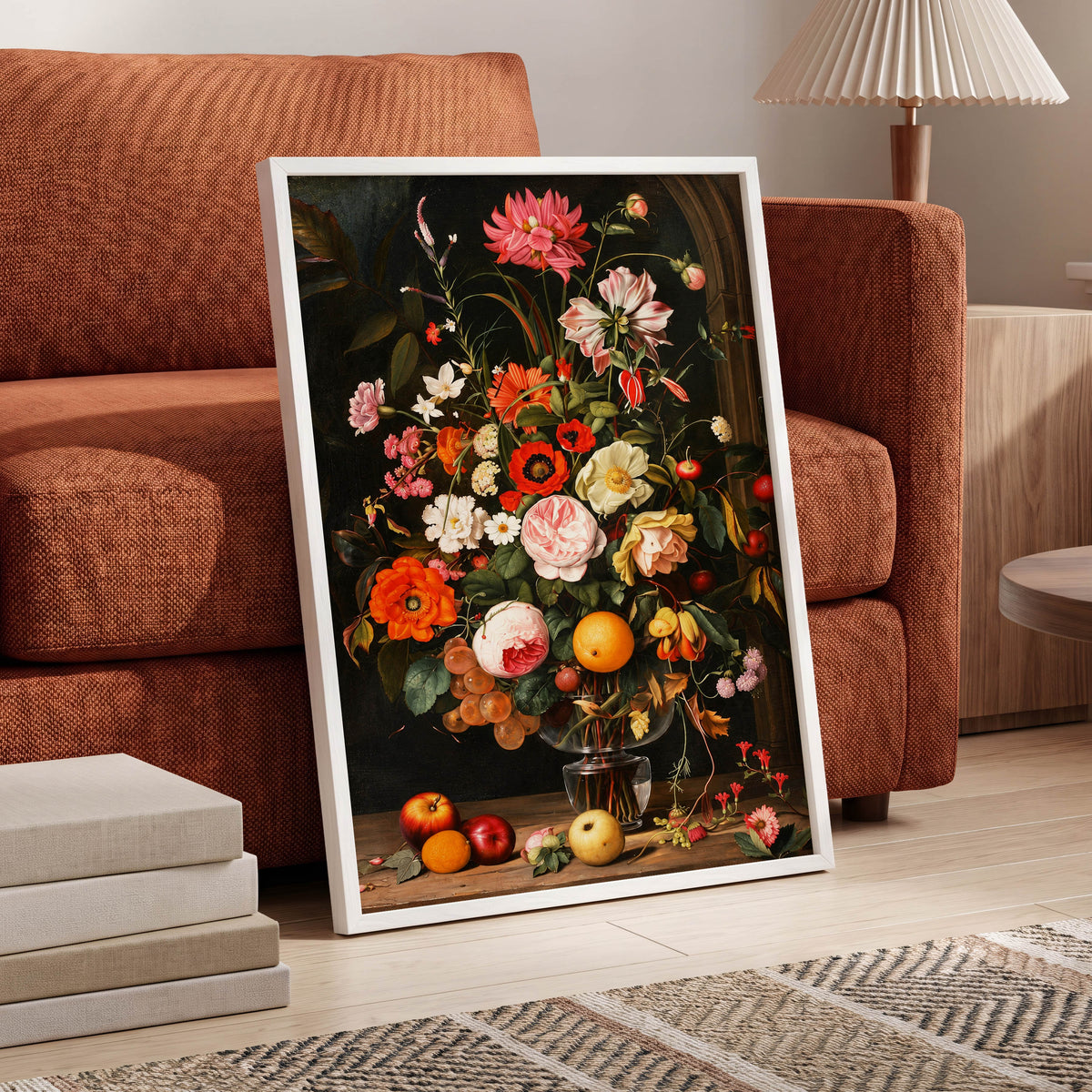 Orchard in Bloom, black, green, pink floral wall art displayed in a styled interior, gallery view 9