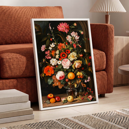 Orchard in Bloom, black, green, pink floral wall art displayed in a styled interior, gallery view 9
