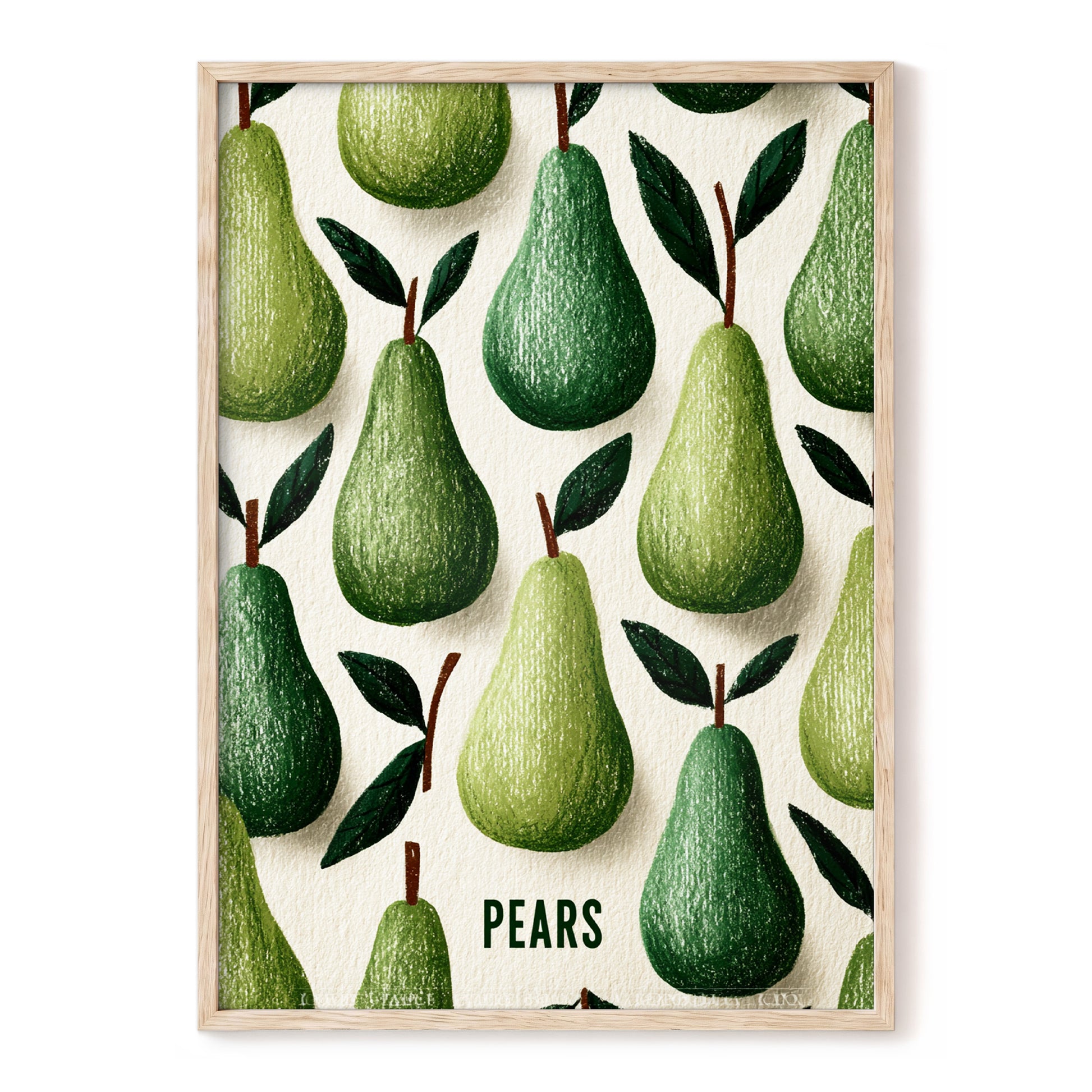 Orchard Pear Parade, green, beige, brown nature wall art, front artwork view