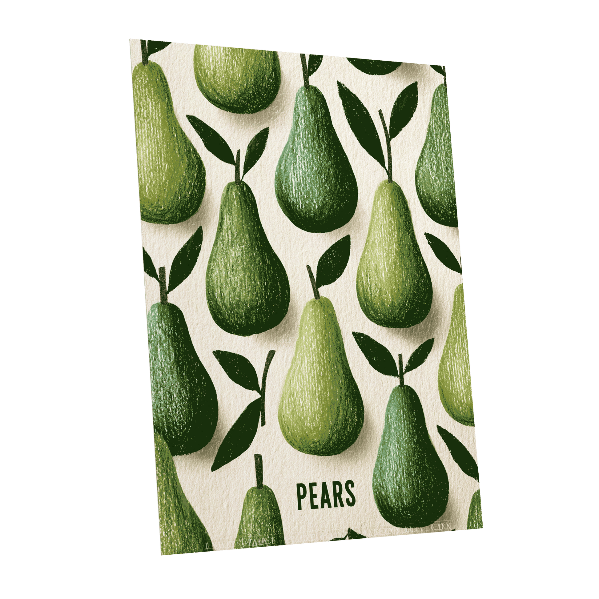 Orchard Pear Parade, green, beige, brown nature wall art shown as a unframed poster wall art print