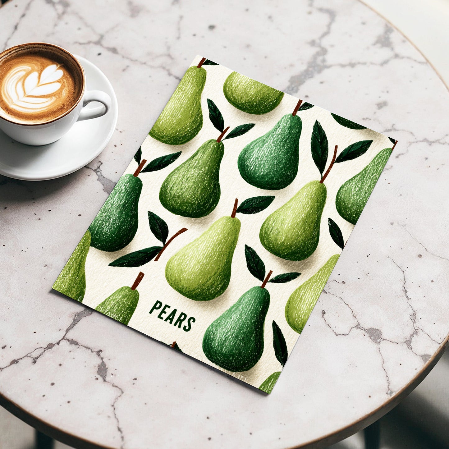 Orchard Pear Parade, green, beige, brown nature wall art displayed in a styled interior, gallery view 3