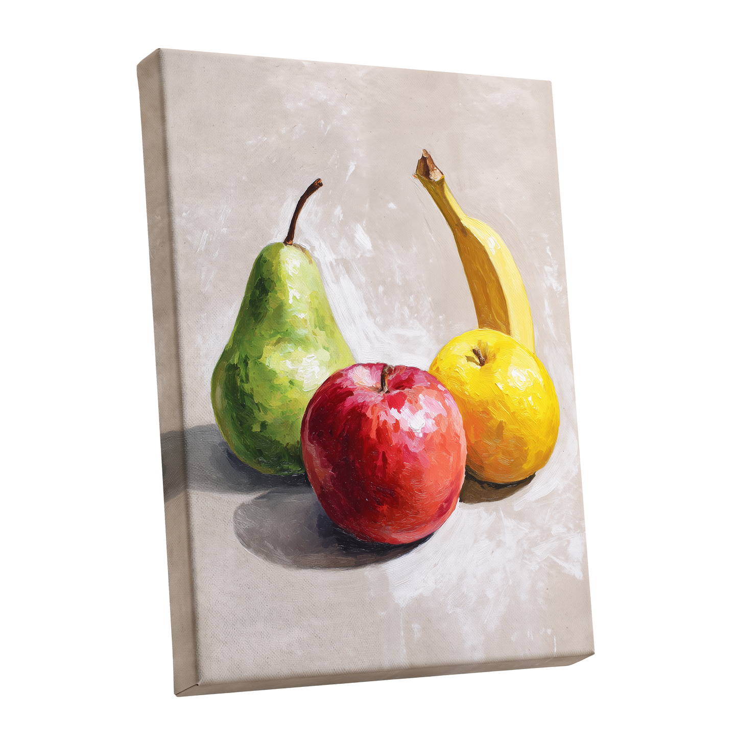 Orchard Quartet, beige, green, red nature wall art shown as a stretched canvas wall art