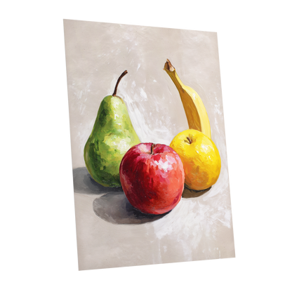 Orchard Quartet, beige, green, red nature wall art shown as a unframed poster wall art print