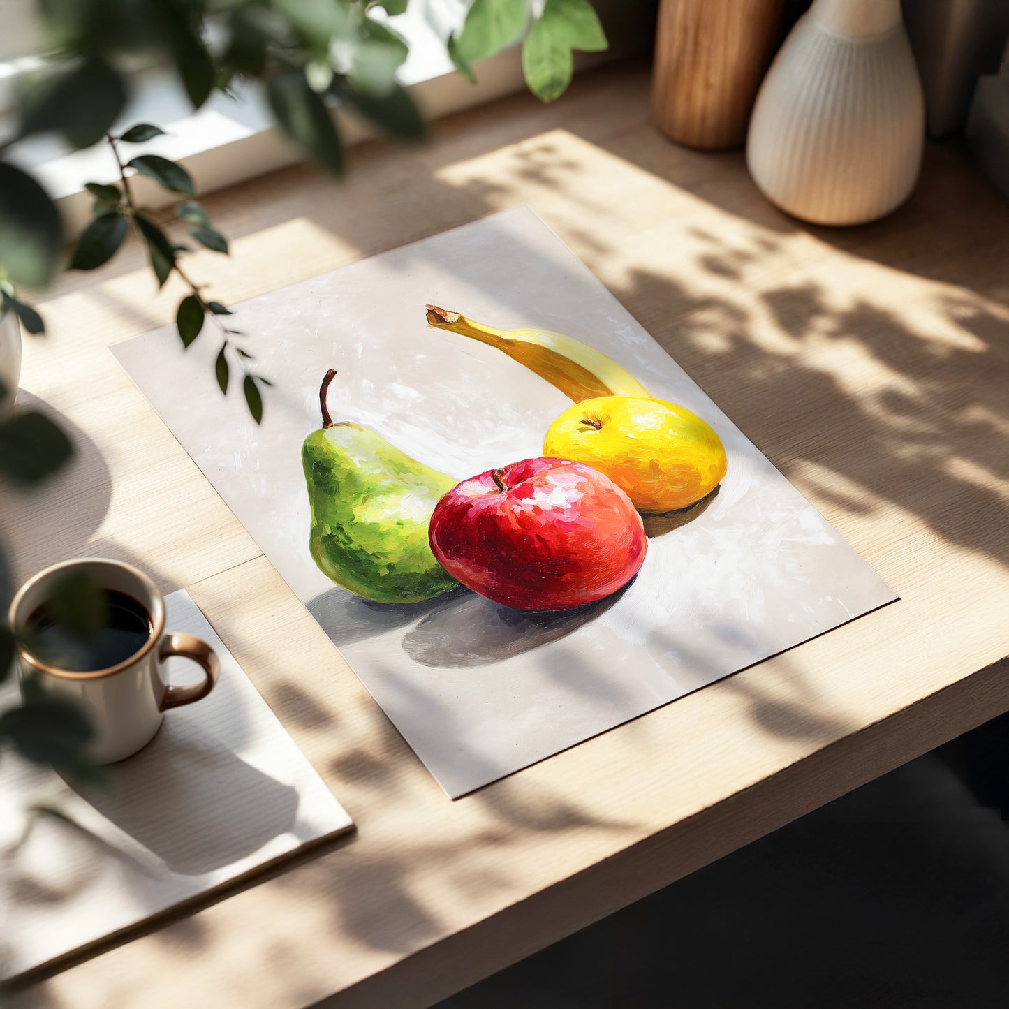 Orchard Quartet, beige, green, red nature wall art displayed in a styled interior, gallery view 5