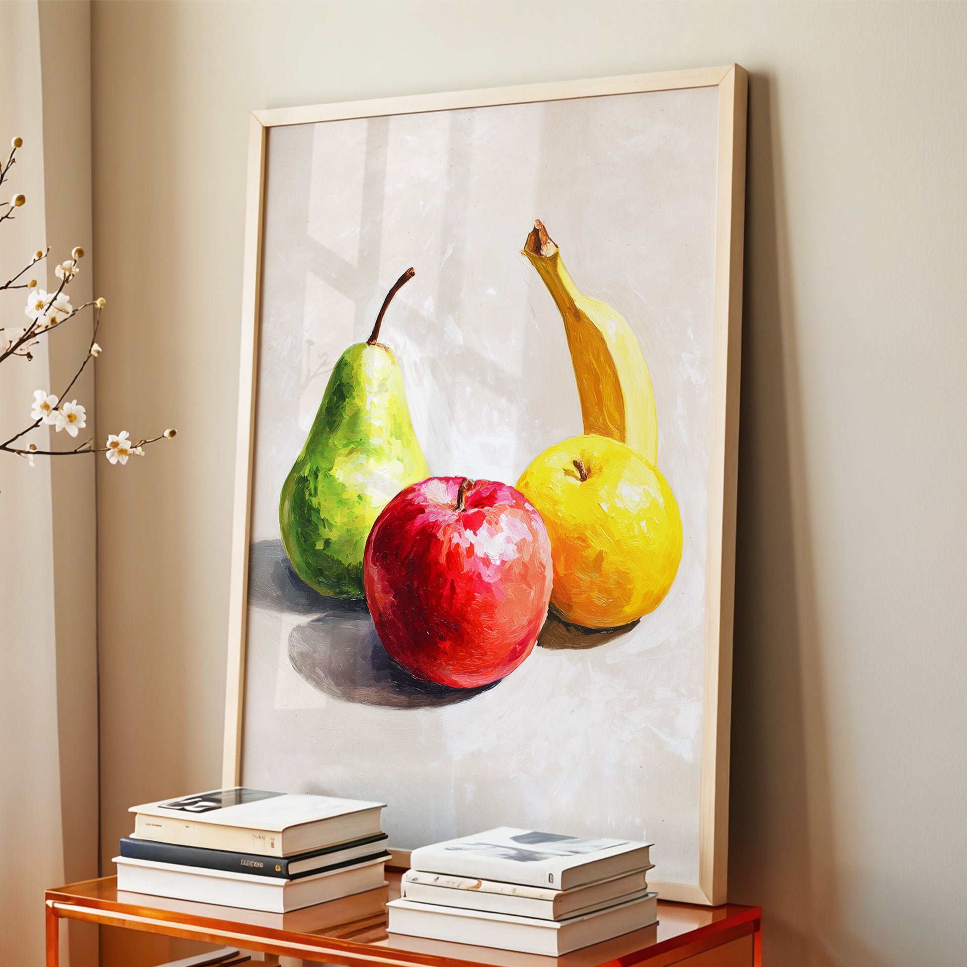 Orchard Quartet, beige, green, red nature wall art displayed in a styled interior, gallery view 6