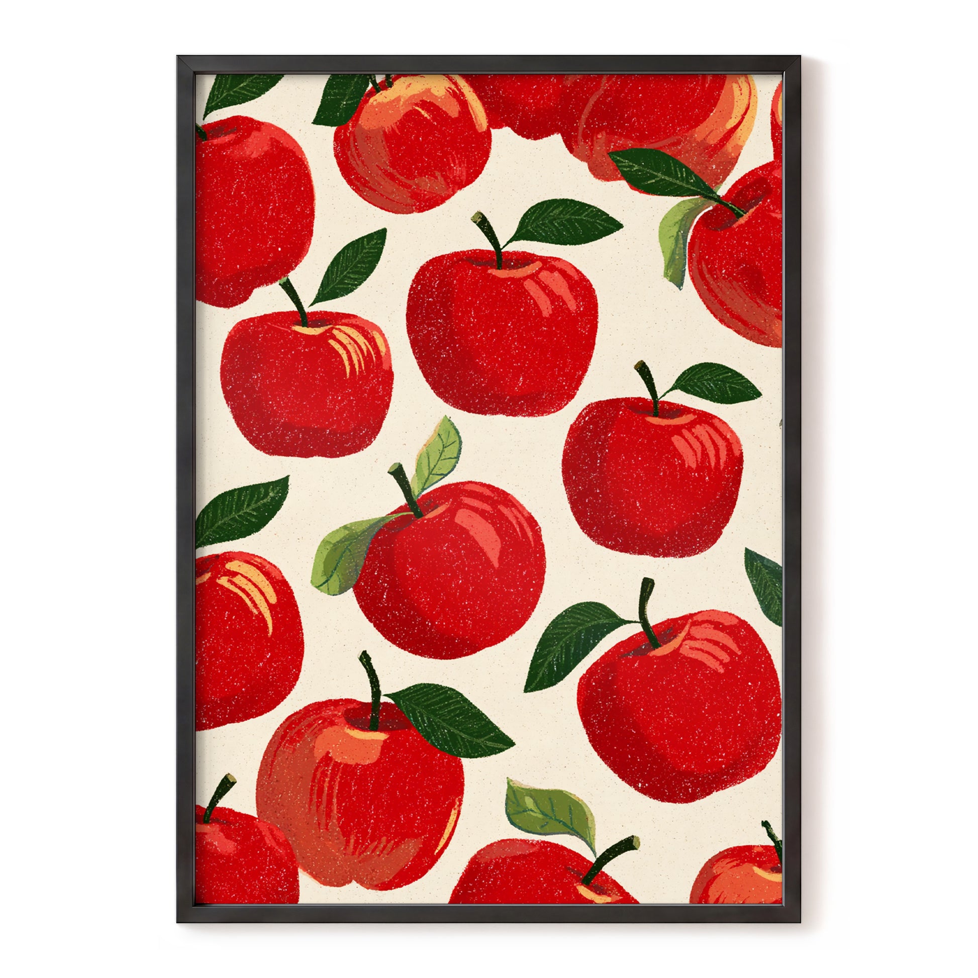Orchard Rhythm, red, green, beige nature wall art, front artwork view